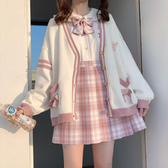 Cute Japanese Style Loose Knitted Cardigans - Pink / S