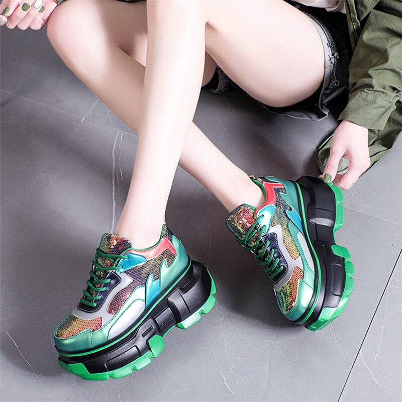 Mixed Colors Sequin Increase Thick Sole Shoes