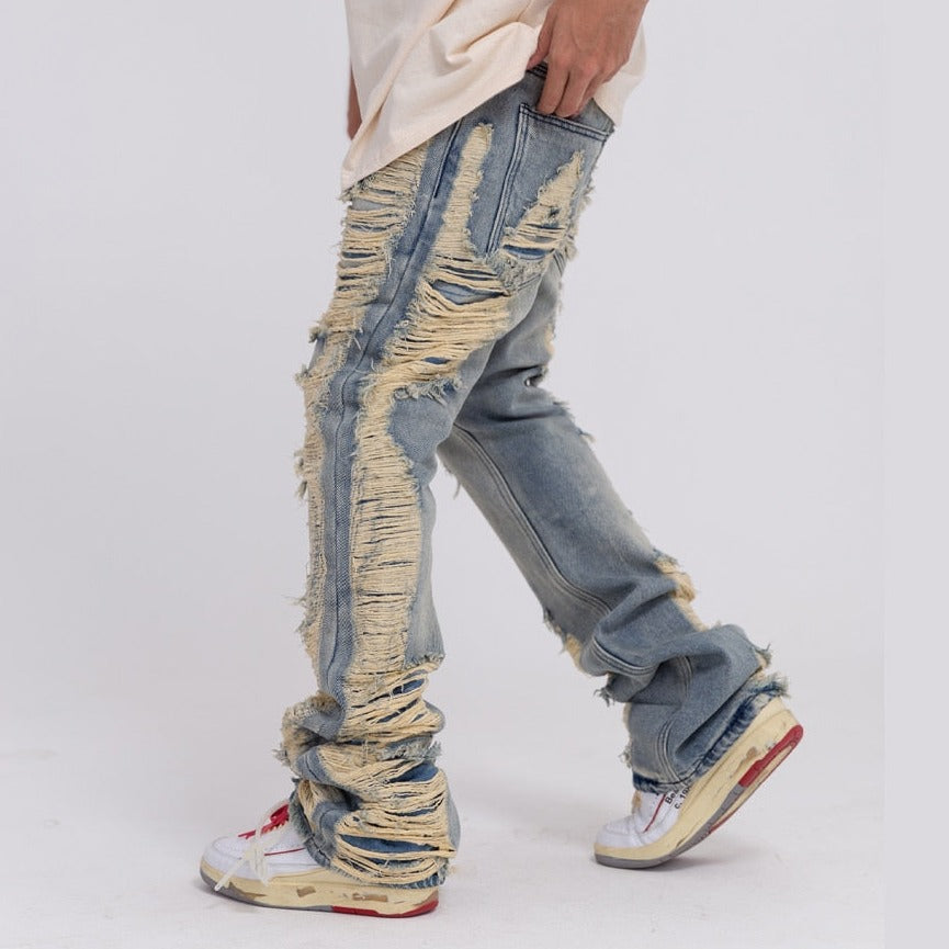 Distressed Cargo Blue Jeans - Denim Pant