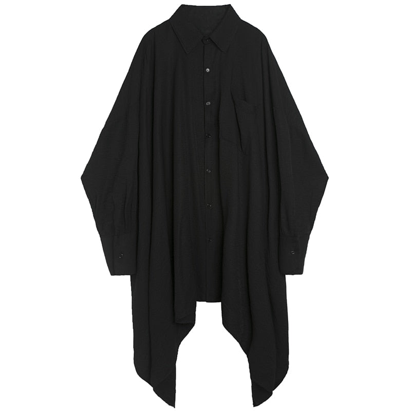 Black Oversized Irregular Dark gothic style Shirt - S