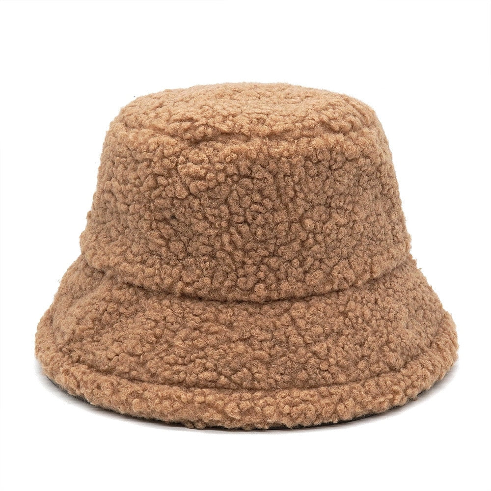 Colorful Faux Fur Bucket Hat - Beige / M 56-58cm