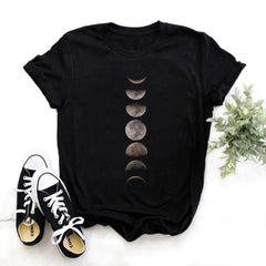 Moon Phase Planet Print T Shirt - Grey / S - T-Shirt