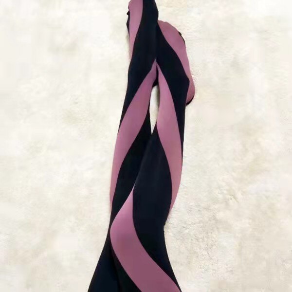 Contrast Color Twist Stockings - Black- Pink / One Size