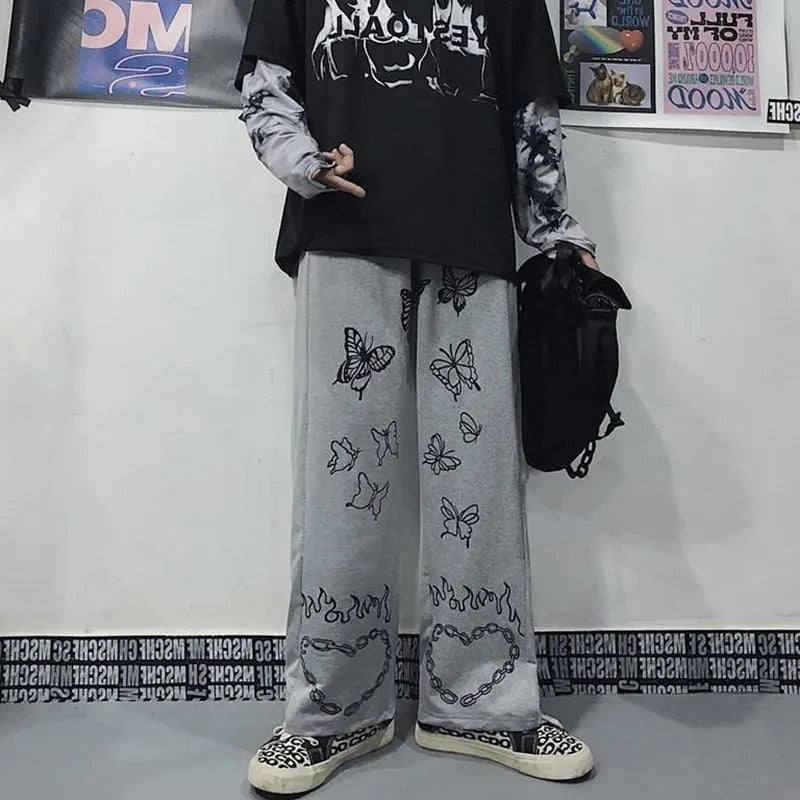 Butterfly Print Harajuku Streetwear Y2k Pants
