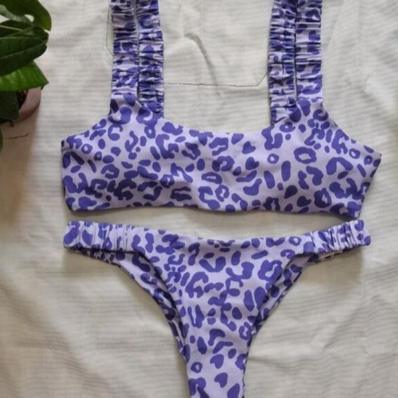 Leopard Thong Bikini - Purple / S