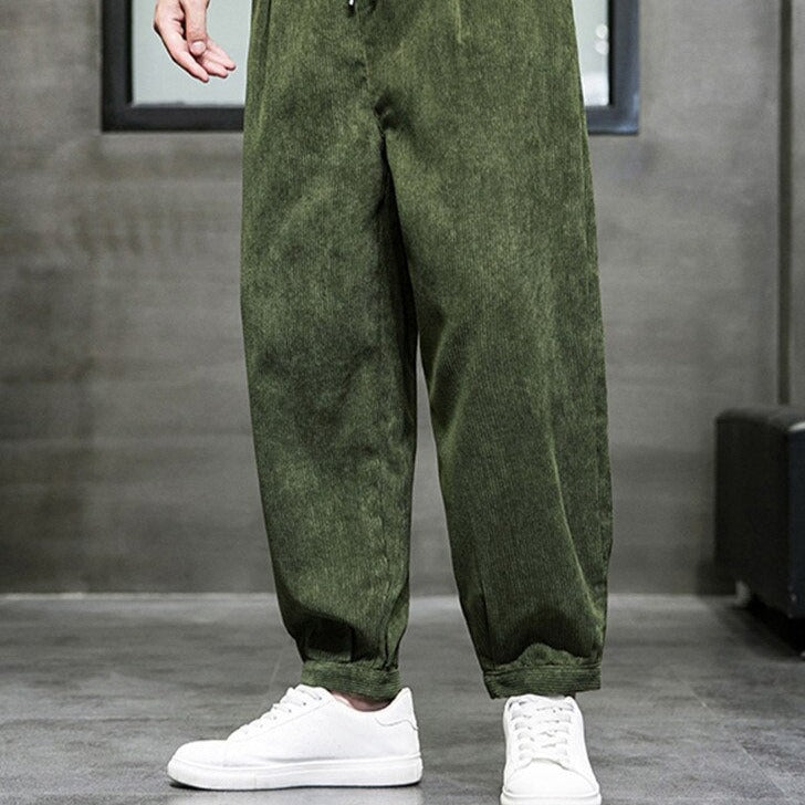 Corduroy Sweatpants Solid Color - M / Military Green
