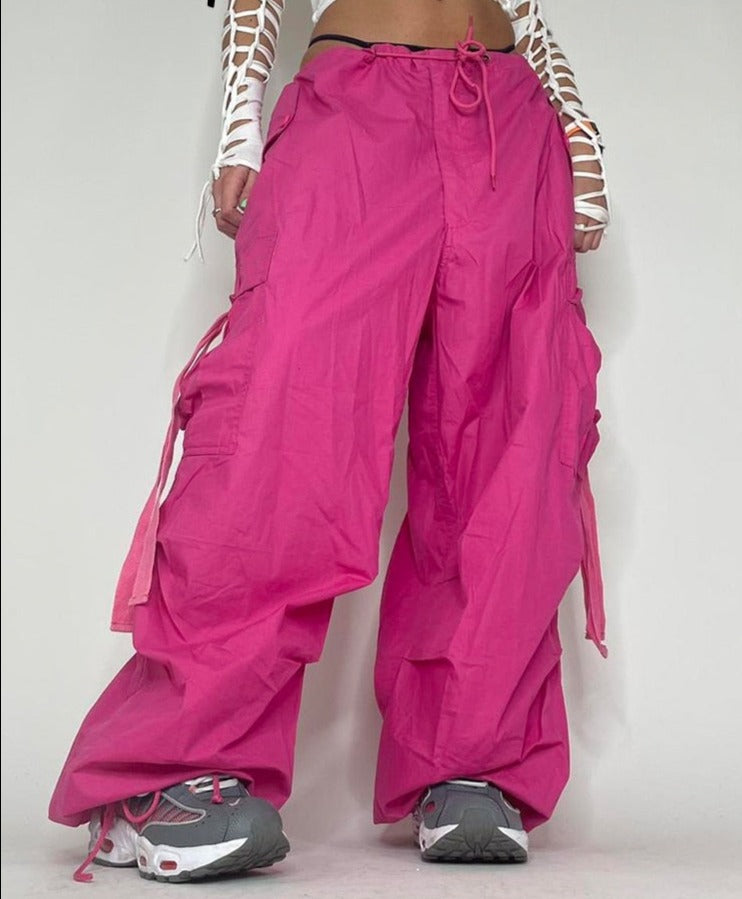 Pink Capris Lace-Up Ribbon Pants
