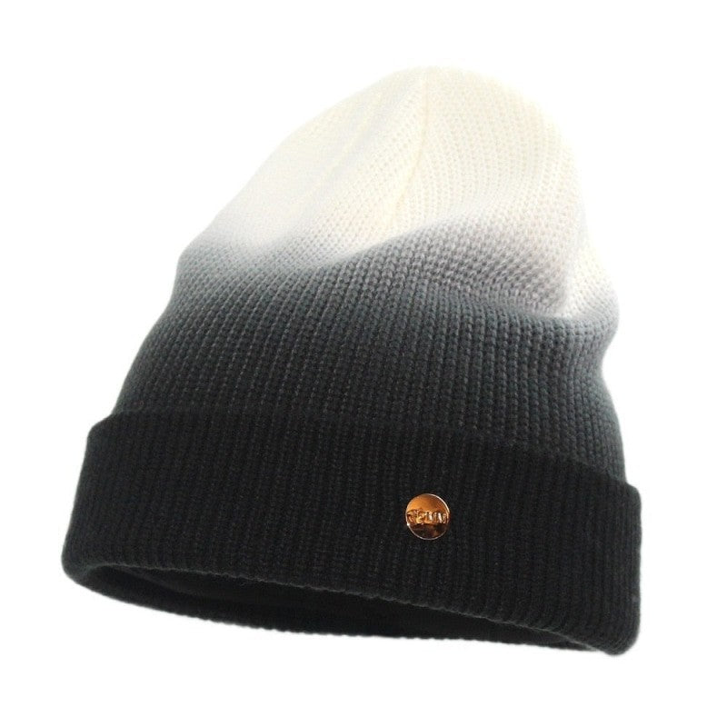Gradient Color Winter Soft Knitted Beanie - Black-White /