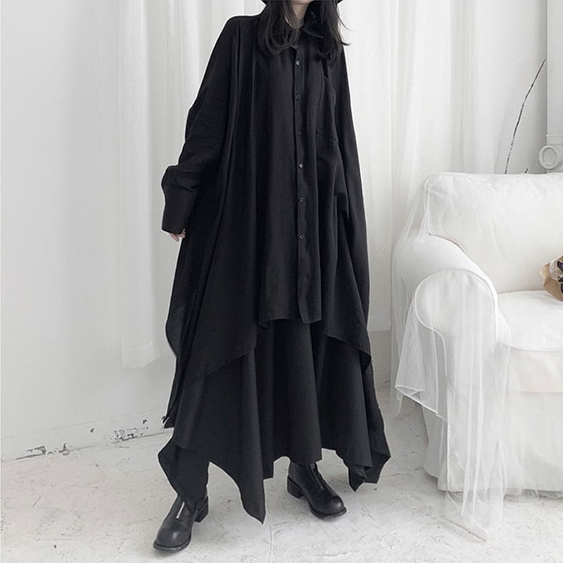 Black Oversized Irregular Dark gothic style Shirt
