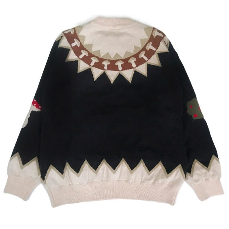 Rabbit and Mushroom Knitted Sweater - Black / One Size