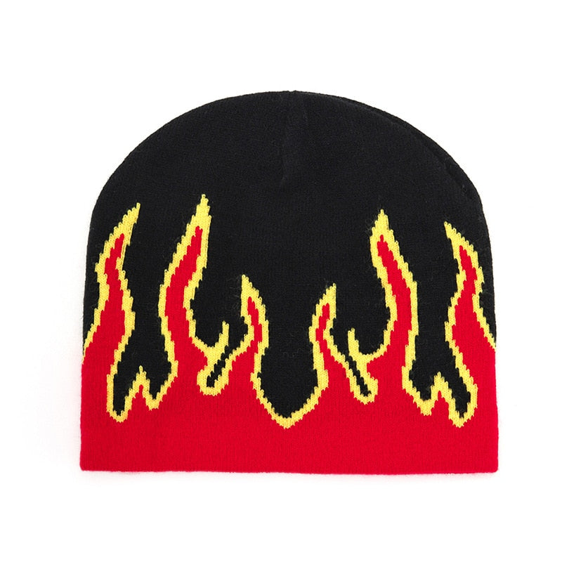 Flame Gothic Knitted Beanie - Red / one size