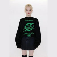 Thumbnail for Letter O-Neck Knitted Sweater - Black / One Size