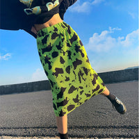 Thumbnail for Pleated with fluorescent green leopard skirt - Skirt