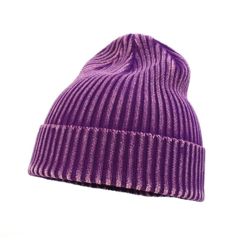 Gradient Color Winter Soft Knitted Beanie - Purple / One