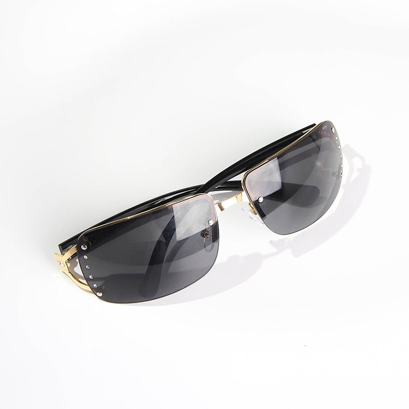Rimless Rhinestone Sunglasses - Black / One Size