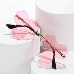 Polygon Irregular Retro Sunglasses Rimless - Pink / One Size