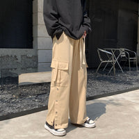 Thumbnail for Wide Leg Hip Hop Cargo Pants Button Decoration - S / Rice