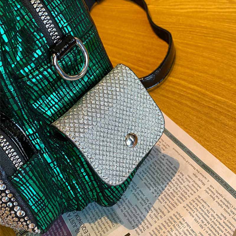 Shiny Rhinestone Evil Eye Multi-pocket Backpack