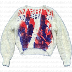 America Printed Crop Sweater - White / M
