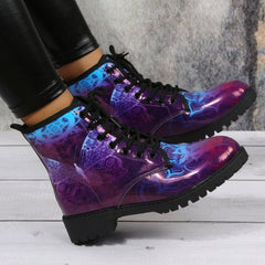 Butterfly And Skull Metallic Colors Short Boots - Purple /