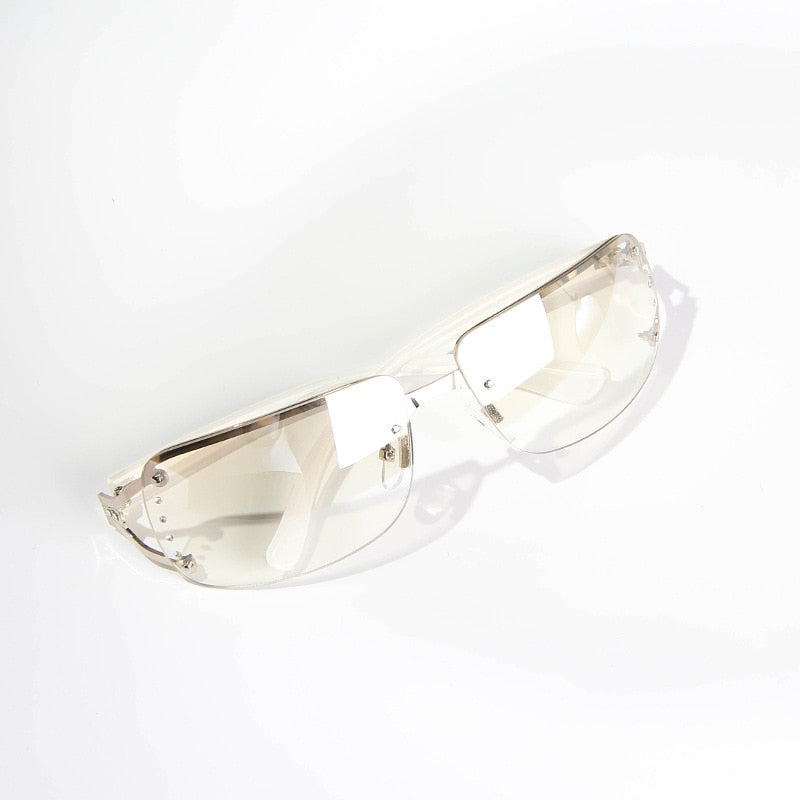 Rimless Rhinestone Sunglasses - Silver / One Size