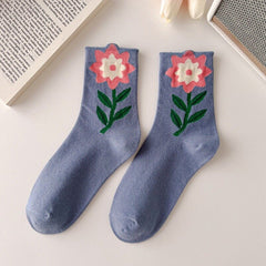 Lovely Tulips Three-Dimensional Flowers Socks - Blue /