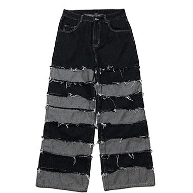 Tassel Pants Pendant Wide Loose Jeans - Black / M