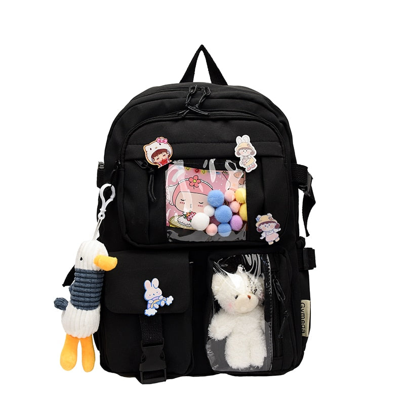 Cute Teddy Bear School Backpacks - Black-Duck / Only Bag -