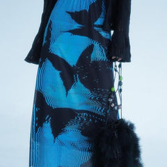 Blue Black Butterfly High Waist Skirt