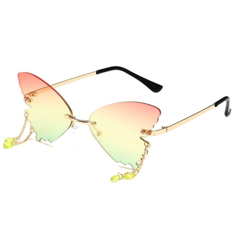 Vintage Rimless Butterfly Shape Sunglasses - Pink Gradient