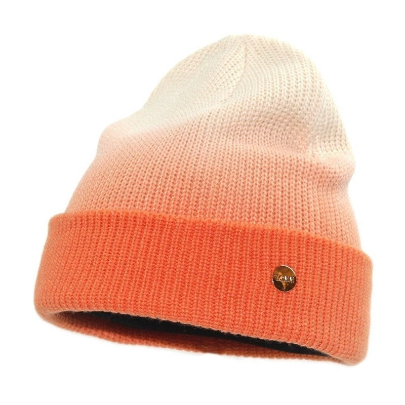 Gradient Color Winter Soft Knitted Beanie - Orange-White /