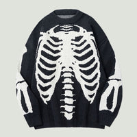 Thumbnail for Skeleton Knitted Oversized Sweater - Black / M