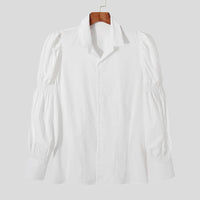 Thumbnail for Fashion Lapel Long Puff Sleeve Shirt - White / S