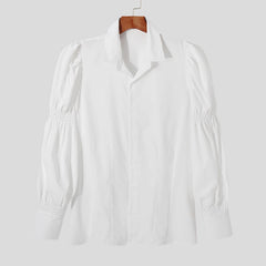 Fashion Lapel Long Puff Sleeve Shirt - White / S
