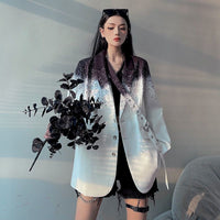 Thumbnail for Black and white gothic blazer with simple buttons - White /
