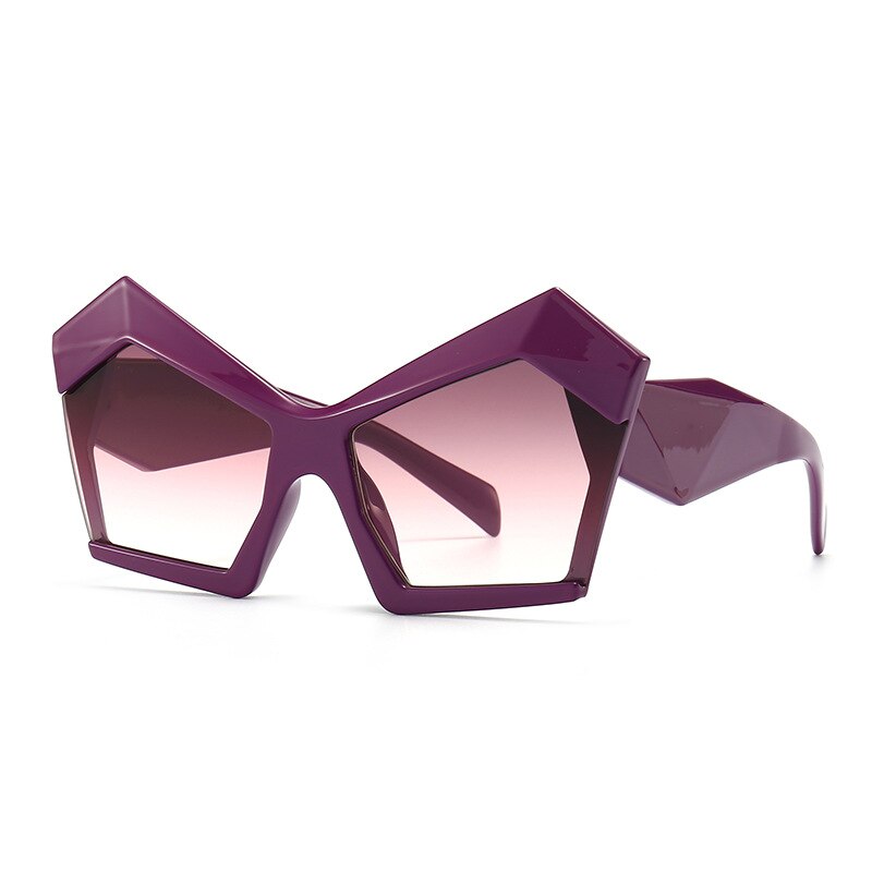 Tinted Irregular Shape Sunglasses - Purple Pink / One Size