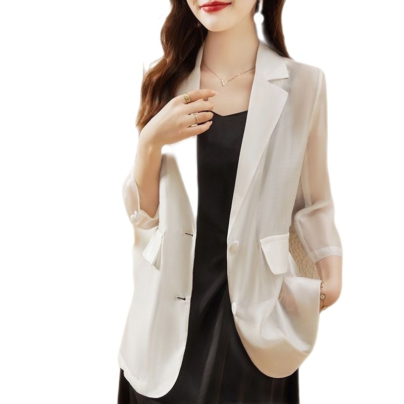 Elegant Lapel Button Pockets Long Sleeve Blazer - White / XS