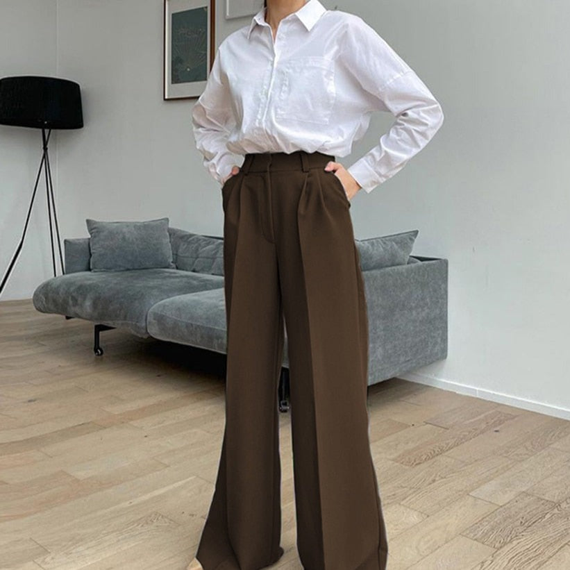 Loose Full LengthTrousers High Waist Wide Pants - Auburn / S