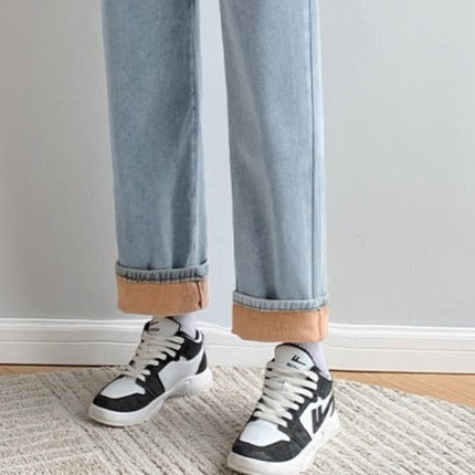 High Waist Thick Velvet Jeans - Light Blue / XS - Pants