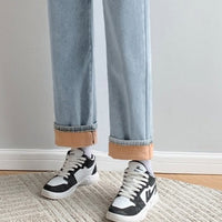 Thumbnail for High Waist Thick Velvet Jeans - Light Blue / XS - Pants
