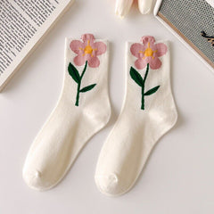 Lovely Tulips Three-Dimensional Flowers Socks - White B /