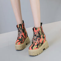 Thumbnail for Camouflage Mixed Colors Platform Boots - Orange / 34