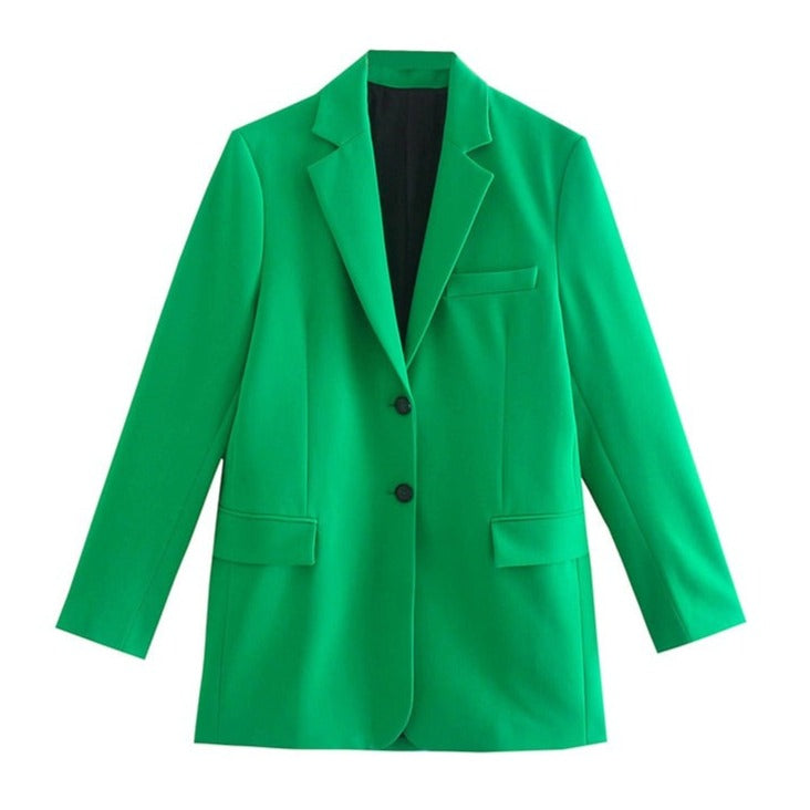 Elegant Green Single-Breasted Long Sleeve Blazer - S