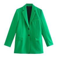 Thumbnail for Elegant Green Single-Breasted Long Sleeve Blazer - S