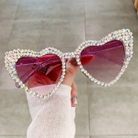 Thumbnail for Heart Frame Imitation Pearl Diamond Design Glasses - Purple