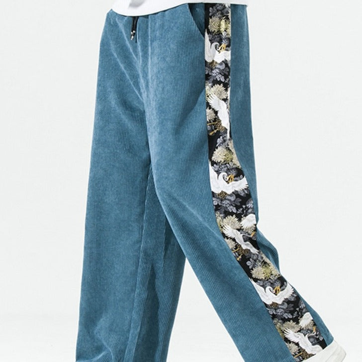 Corduroy Sweatpants Solid Color - M / Blue.