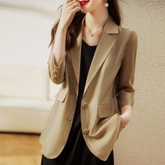 Elegant Lapel Button Pockets Long Sleeve Blazer - Khaki / XS