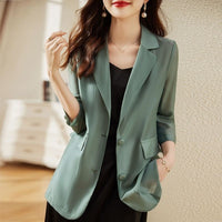 Thumbnail for Elegant Lapel Button Pockets Long Sleeve Blazer - Green / XS