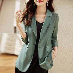 Elegant Lapel Button Pockets Long Sleeve Blazer - Green / XS