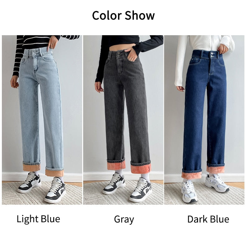 Thick Velvet Jeans Fleece Fashion High Waist Pants